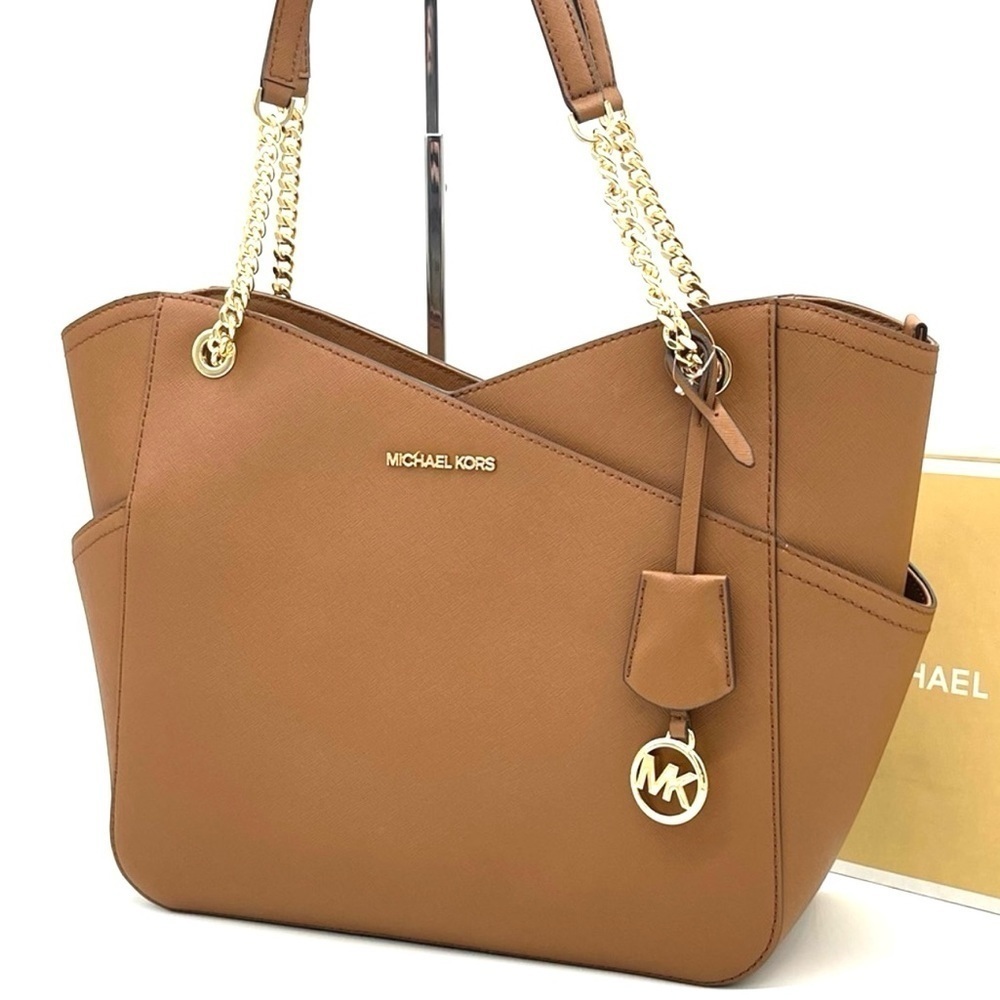 Michael Kors Large X Chain Shoulder Tote Bag Luggage Brown - Picture 2 of 9